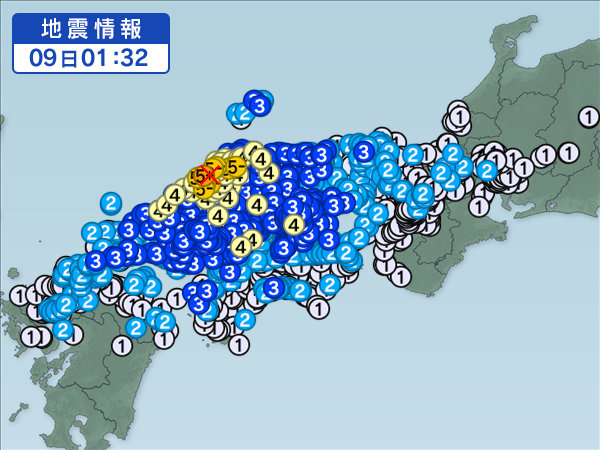 島根県西部でM5.8の強い地震が発生！大田市で震度5強！余震も連発、停止中の島根原発付近が震源！
